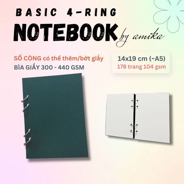  Sổ còng 14x19 cm (xấp xỉ A5) - Bìa trơn 