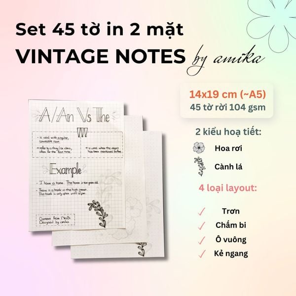  45 tờ giấy viết thư vintage 104 gsm (có thể refill Sổ Còng) 14x19 cm (xấp xỉ A5) 