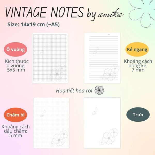  45 tờ giấy viết thư vintage 104 gsm (có thể refill Sổ Còng) 14x19 cm (xấp xỉ A5) 