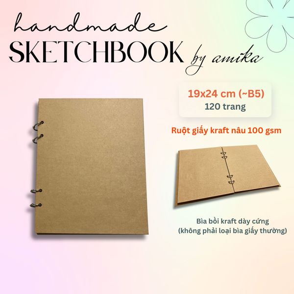  Sổ còng Handmade Sketchbook - ruột giấy kraft - Bìa bồi trơn 