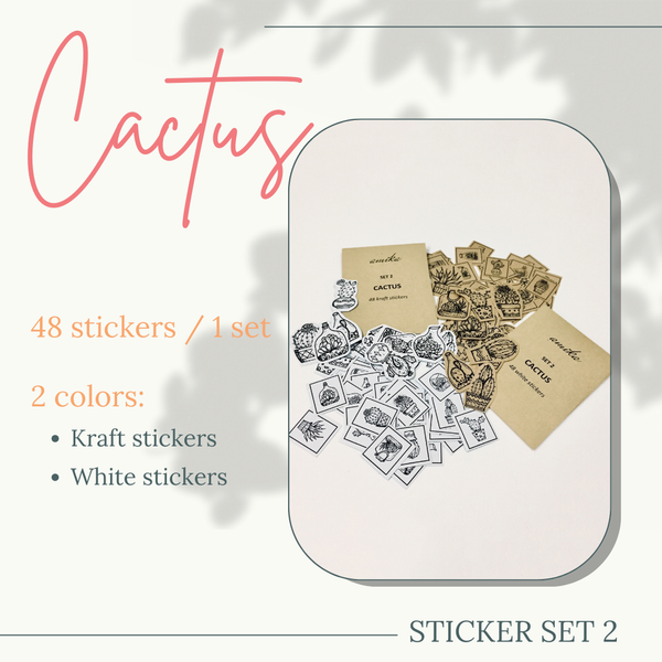  SET 2: CACTUS - 48 stickers họa tiết xương rồng 