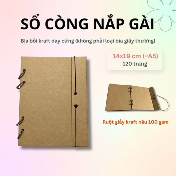  Sổ còng Sketchbook bìa bồi nắp gài - ruột giấy kraft 