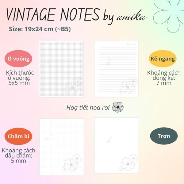  45 tờ giấy viết thư vintage 104 gsm (có thể refill Sổ Còng) 19x24 cm (xấp xỉ B5) 