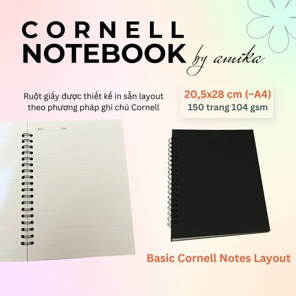  Sổ lò xo Basic Cornell 20,5x28 cm (xấp xỉ A4) - Bìa trơn 