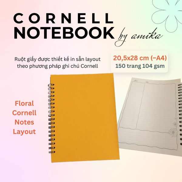  Sổ lò xo Floral Cornell 20,5x28 cm (xấp xỉ A4) - Bìa trơn 