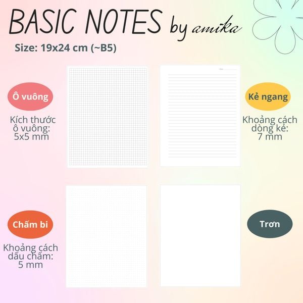  60 tờ giấy note 104 gsm (có thể refill Sổ Còng) 19x24 cm (xấp xỉ B5) 