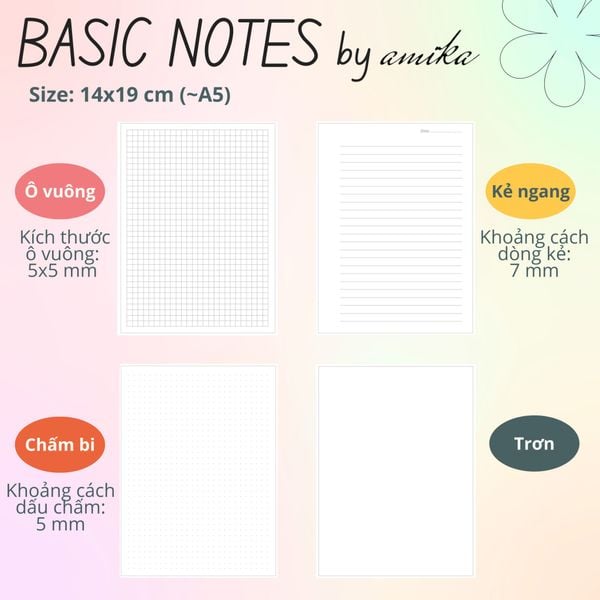  60 tờ giấy note 104 gsm (có thể refill Sổ Còng) 14x19 cm (xấp xỉ A5) 