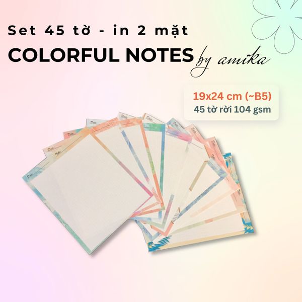  45 tờ giấy viết thư, ghi chú Đa sắc - Colorful Notes 19x24 cm (xấp xỉ B5) 