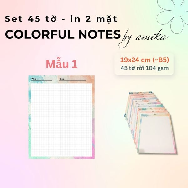  45 tờ giấy viết thư, ghi chú Đa sắc - Colorful Notes 19x24 cm (xấp xỉ B5) 