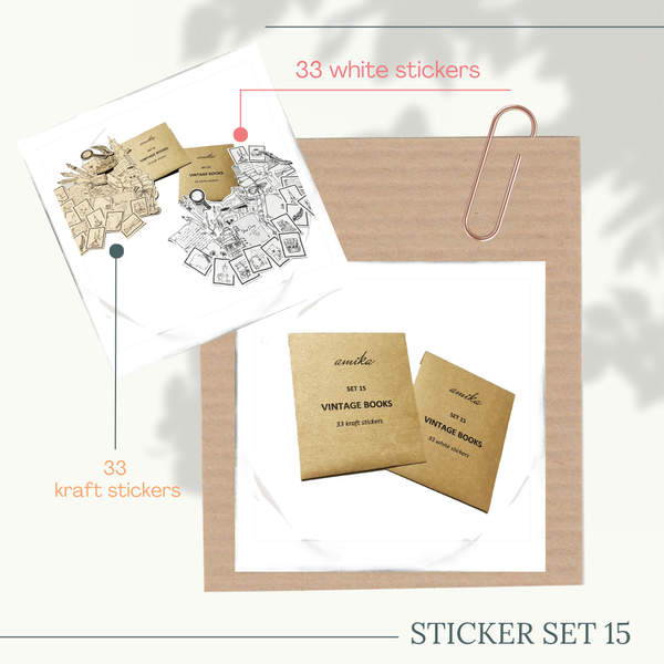  SET 15: VINTAGE BOOKS - 33 stickers họa tiết theo phong cách cổ điển 