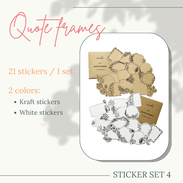  SET 4: 21 stickers Quote frames và họa tiết hoa lá vintage (trang trí sổ tay, planner, bullet journal,...) 