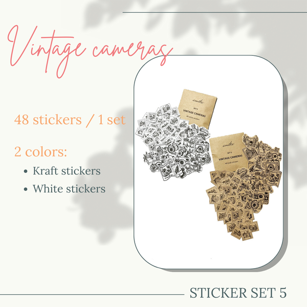  SET 5: VINTAGE CAMERA - 48 stickers họa tiết máy ảnh 