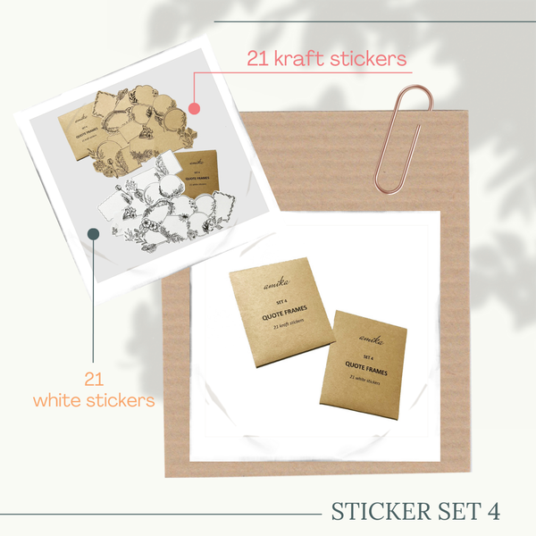  SET 4: 21 stickers Quote frames và họa tiết hoa lá vintage (trang trí sổ tay, planner, bullet journal,...) 