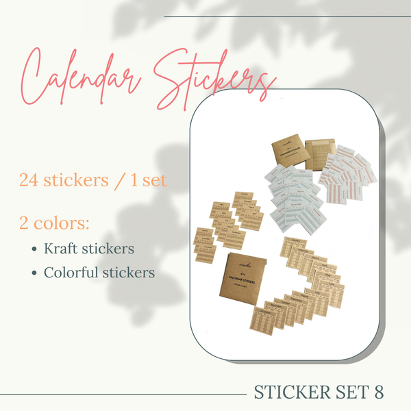  SET 8: CALENDAR STICKERS - 24 stickers lịch tháng - mix 2 màu hoặc kraft (trang trí sổ tay, planner, bullet journal,...) 