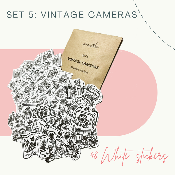  SET 5: VINTAGE CAMERA - 48 stickers họa tiết máy ảnh 