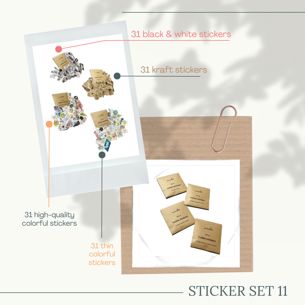  SET 11: FLORAL DOODLES - 31 stickers họa tiết hoa lá nhiều màu / kraft (trang trí sổ tay, planner, bullet journal,...) 