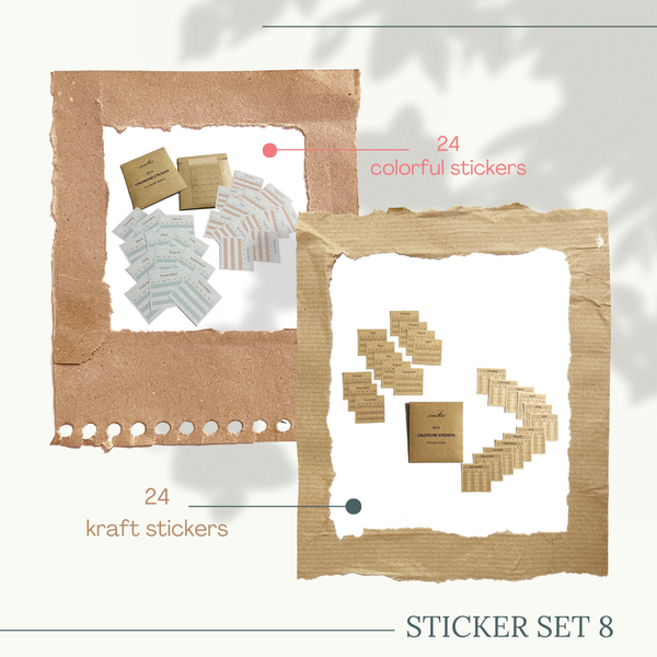  SET 8: CALENDAR STICKERS - 24 stickers lịch tháng - mix 2 màu hoặc kraft (trang trí sổ tay, planner, bullet journal,...) 
