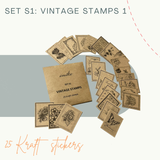  Vintage Stamp Stickers - Set S1: 25 sticker tem dán 