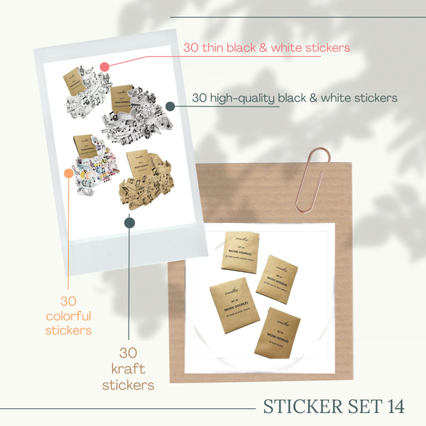  SET 14: MUSIC DOODLES - 30 stickers họa tiết nốt nhạc màu nước / kraft (trang trí sổ tay, planner, bullet journal,...) 