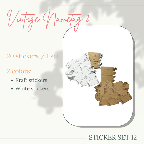  SET 12: VINTAGE NAMETAG 2 - 20 stickers - nhãn vở vintage và cành lá (trang trí sổ tay, planner, bullet journal,...) 