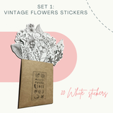  SET 1: VINTAGE FLOWERS - 20 stickers họa tiết hoa lá 