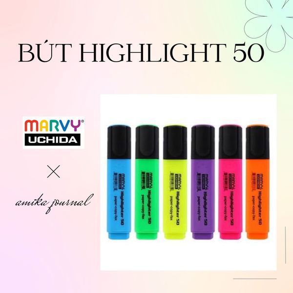  Bút dạ quang Marvy Uchida 50 trang trí sổ tay, bullet journal, lưu bút, ghi chép thông dụng 