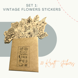  SET 1: VINTAGE FLOWERS - 20 stickers họa tiết hoa lá 