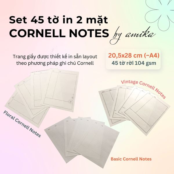  45 tờ giấy Cornell Notes 104 gsm 20,5x28 cm (xấp xỉ A4) 
