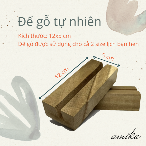  Đế gỗ tự nhiên trang trí bàn học (đựng lịch để bàn, giấy ghi chú size A5, A6...) 