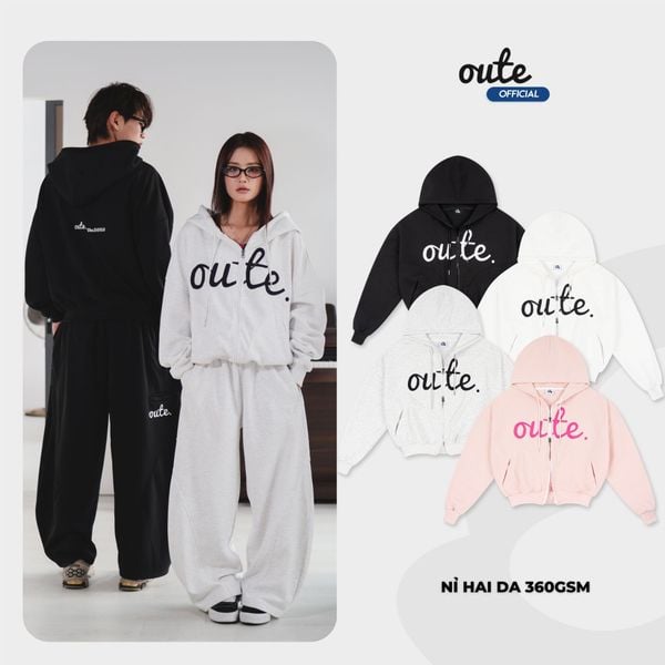  Áo Khoác Nỉ Hai Da 360gsm Hoodie Zip Outerity Big Logo Form Boxy 
