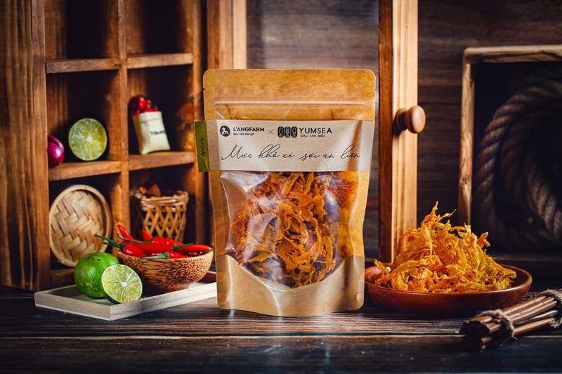 Mực khô xé sợi ăn liền, 70g, bịch, mẫu kraft 1 mặt trong, Yumsea