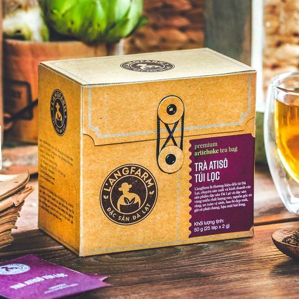 Trà atisô túi lọc, 25 tép, hộp, mẫu quấn dây kraft, L'angfarm