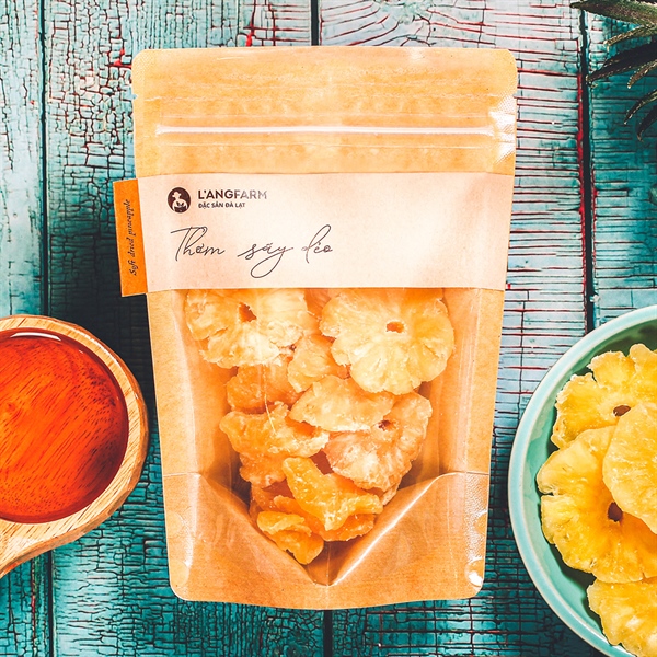 Thơm sấy dẻo, 225g, bịch, mẫu kraft 1 mặt trong, L