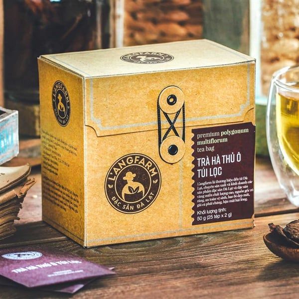 Trà hà thủ ô túi lọc, 25 tép, hộp, mẫu quấn dây kraft, L'angfarm