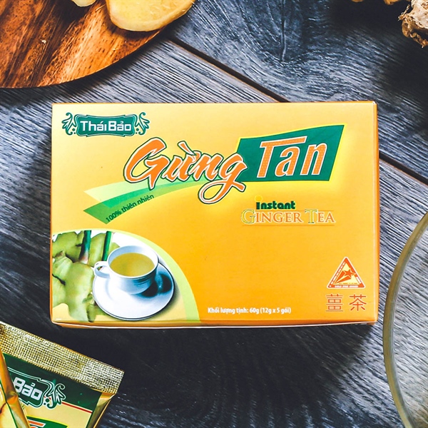 Trà gừng hoà tan, 5 túi, hộp, mẫu truyền thống, Thái Bảo