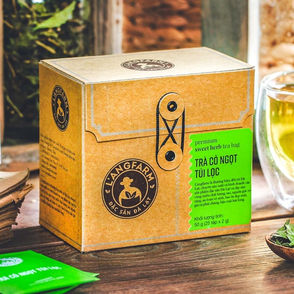 Trà cỏ ngọt túi lọc, 25 tép, hộp, mẫu quấn dây kraft, L
