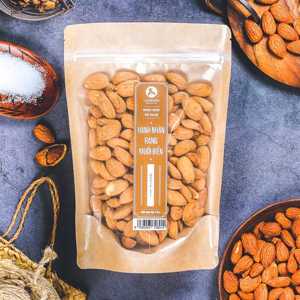 Hạnh nhân rang muối biển, 275g, bịch, mẫu kraft 1 mặt trong, L