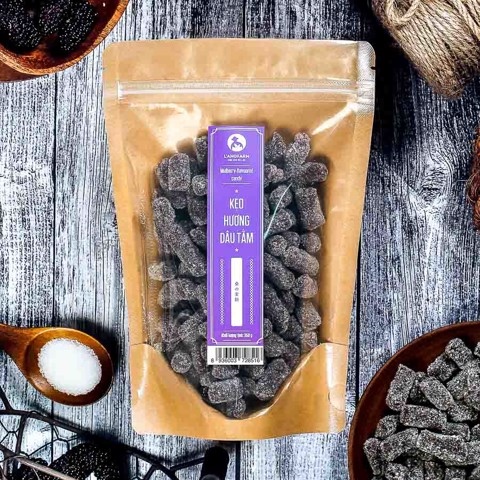 Kẹo hương dâu tằm, 350g, bịch, mẫu kraft 1 mặt trong