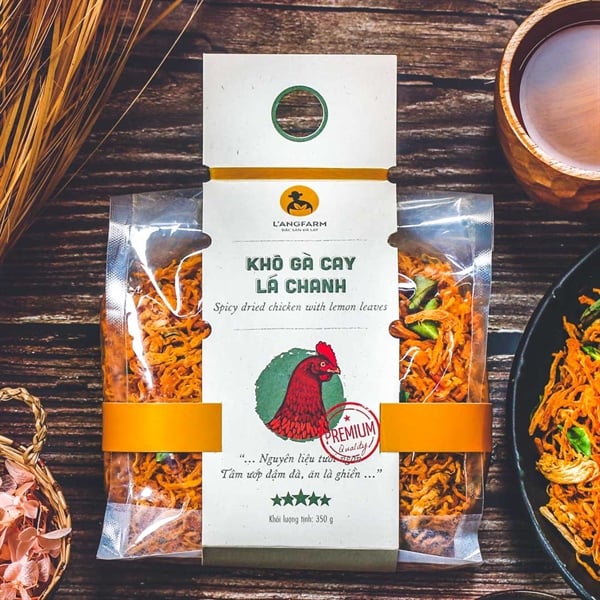 Khô gà cay lá chanh, 350g, bịch, mẫu mawashi, L'angfarm Yumsea