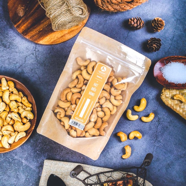 Hạt điều vàng, 225g, bịch, mẫu kraft 1 mặt trong, L