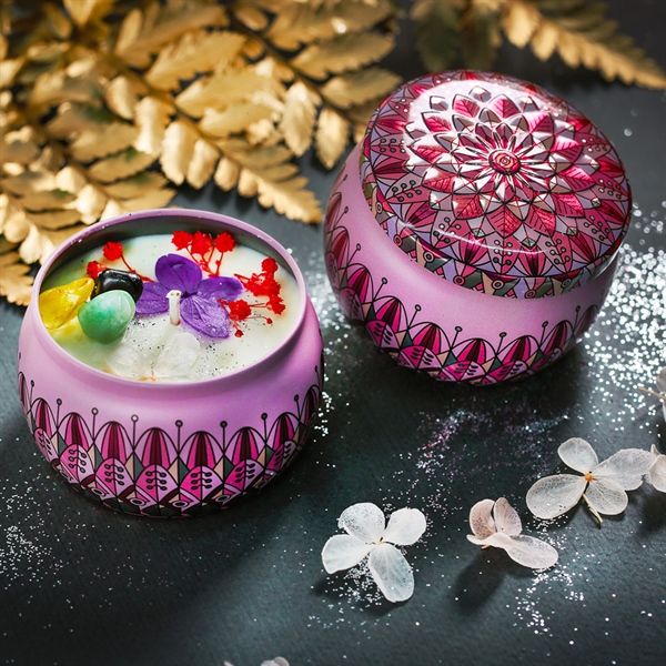 Nến thơm, 120g, hộp, mẫu hộp thiếc hoa văn, hương rose, Dalat Retro