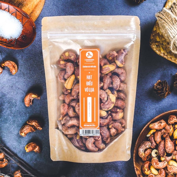 Hạt điều vỏ lụa, 225g, bịch, mẫu kraft 1 mặt trong, L