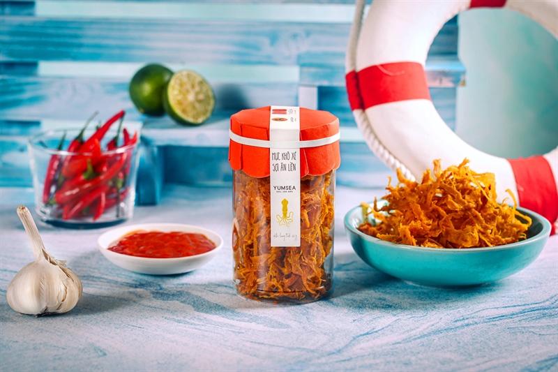 Mực khô xé sợi ăn liền, 65g, hũ, mẫu tobita, Yumsea