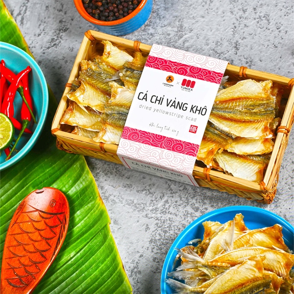 Cá chỉ vàng khô, 460g, khay, mẫu inaka, Yumsea