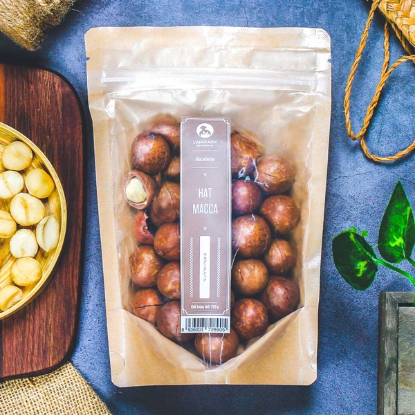 Hạt macca, 250g, bịch, mẫu kraft 1 mặt trong, L