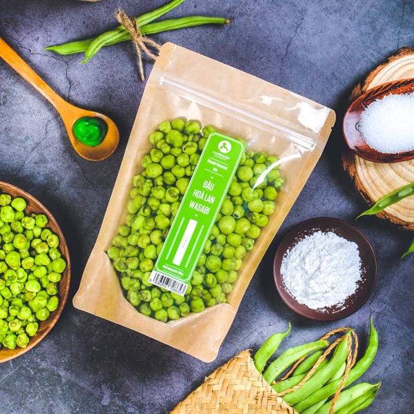 Đậu hoà lan wasabi, 200g, bịch, mẫu kraft 1 mặt trong, L
