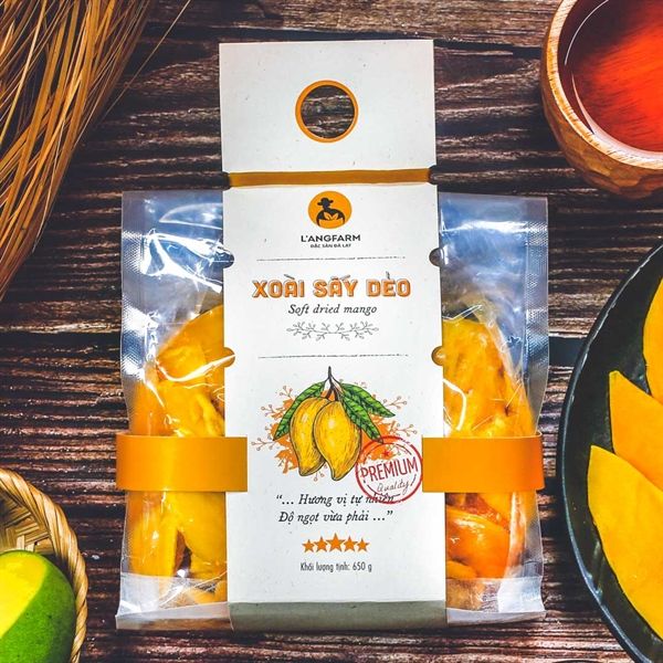 Xoài sấy dẻo, 650g, bịch, mẫu mawashi, L'angfarm