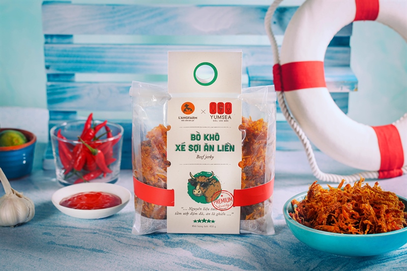 Bò khô xé sợi ăn liền, 450g, bịch, mẫu mawashi, Yumsea