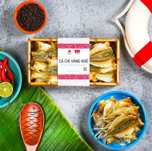 Cá chỉ vàng khô, 460g, khay, mẫu inaka, Yumsea