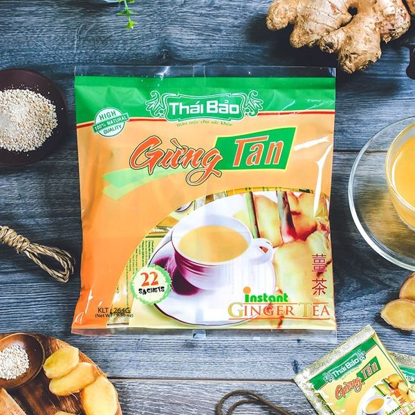 Trà gừng hoà tan, 22 túi, bịch, mẫu truyền thống, Thái Bảo